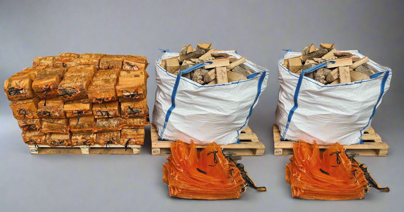 Kiln Dried Ash Logs, Kindling & Firelighter BUNDLE - 40 nets = 2 x 1m3 loose