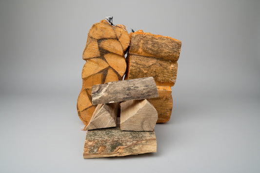 Kiln Dried Mixed Logs & Kindling, Firelighter BUNDLE - 5 nets
