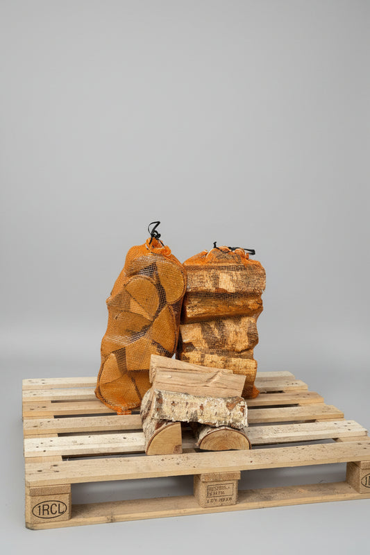 Kiln Dried Birch Logs & Kindling, Firelighter BUNDLE - 5 nets