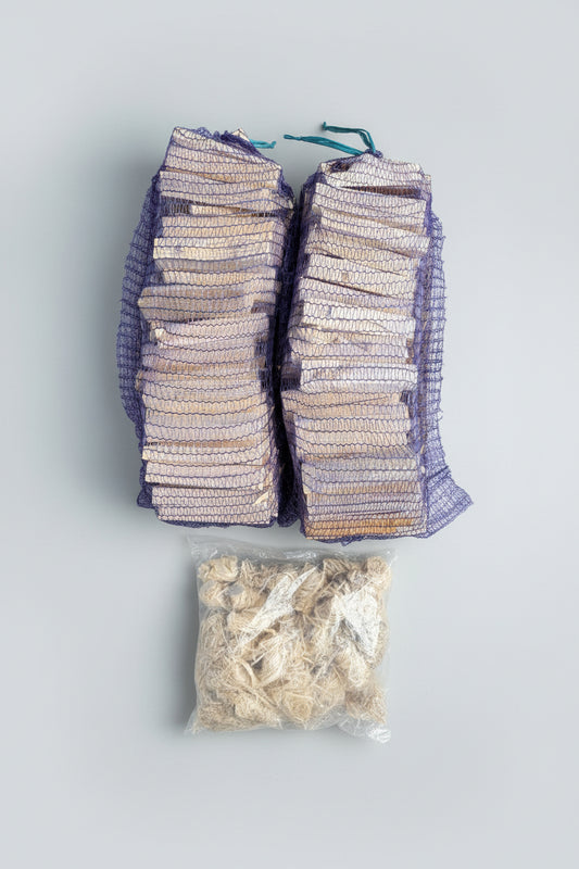 Kiln Dried Birch Logs & Kindling, Firelighter BUNDLE - 10 nets