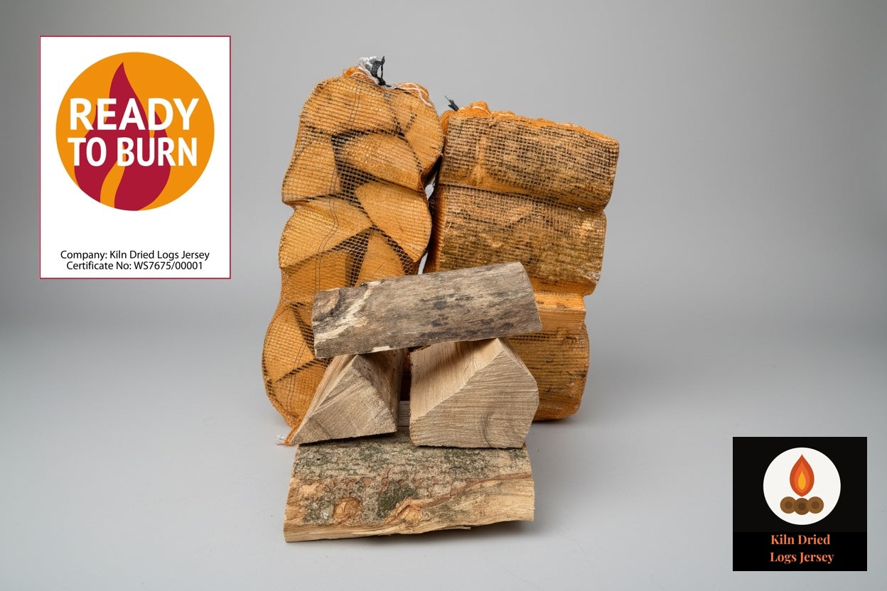 Kiln dried ash logs Jersey — Woodsure certified hardwood firewood delivered across Jersey