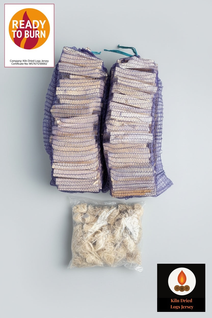 kiln dried kindling & natural wood wool firelighters pack delivered across jersey