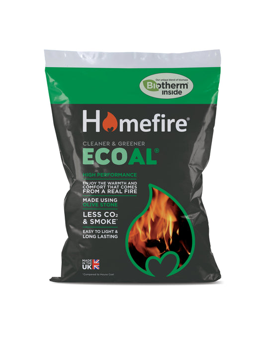 a bag of homefire Ecoal made from recycled olive stones