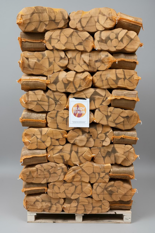 Pallet of kiln dried logs in nets