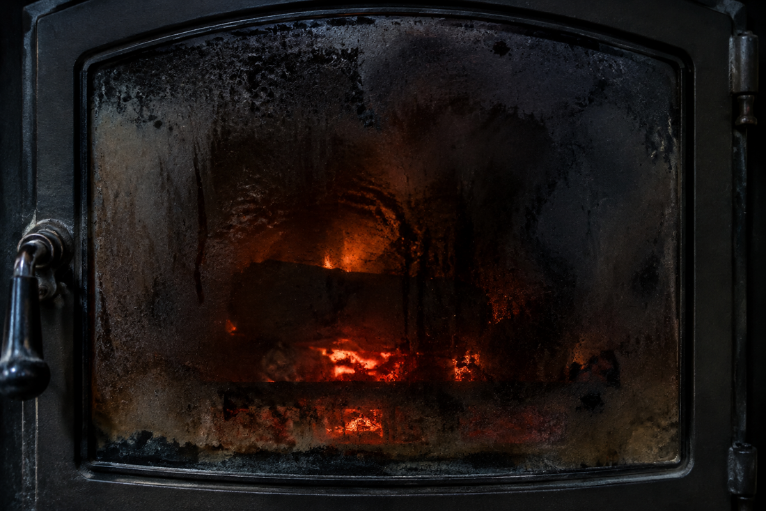 Dirty log burner glass