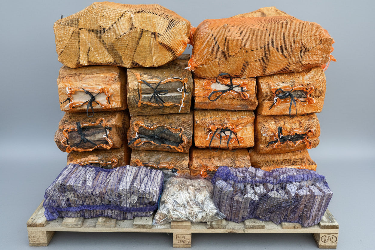SPRING SPECIAL -ASH & BIRCH, 15 NETS Kiln dried Logs, Kindling & Firelighter BUNDLE