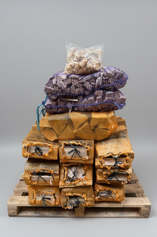 10 nets Kiln Dried Ash logs bundled with kindling & firelighters
