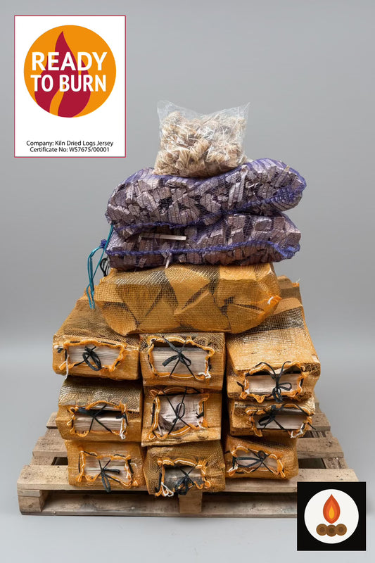 10 nets Kiln Dried Ash logs bundled with kindling & firelighters