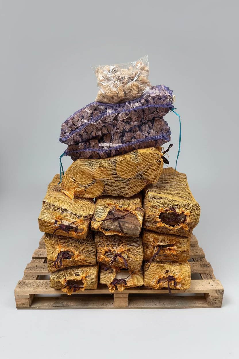 10 nets Kiln dried Oak logs bundled with kindling & firelighters