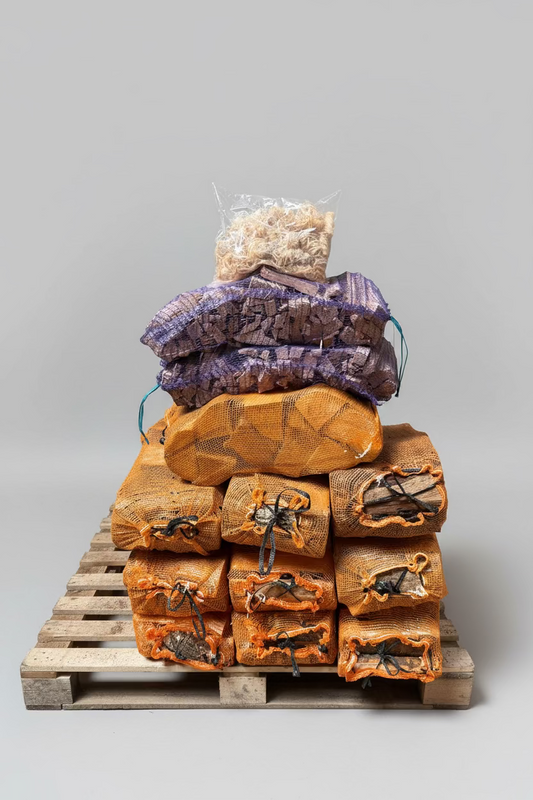 10 nets Kiln dried mixed logs bundled with kindling & firelighters