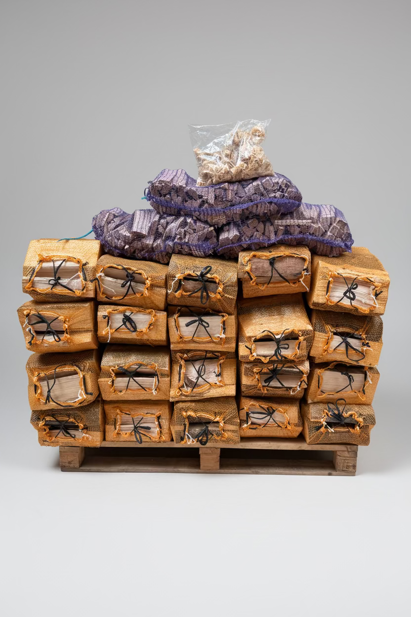 1m3 Kiln dried Ash Logs Bundled with kindling & Firelighters