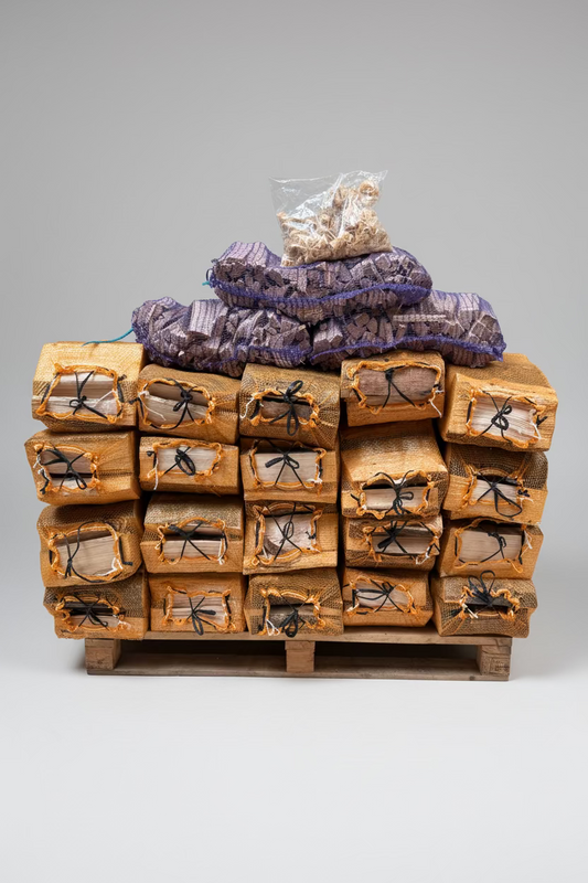 1m3 Kiln dried Ash Logs Bundled with kindling & Firelighters