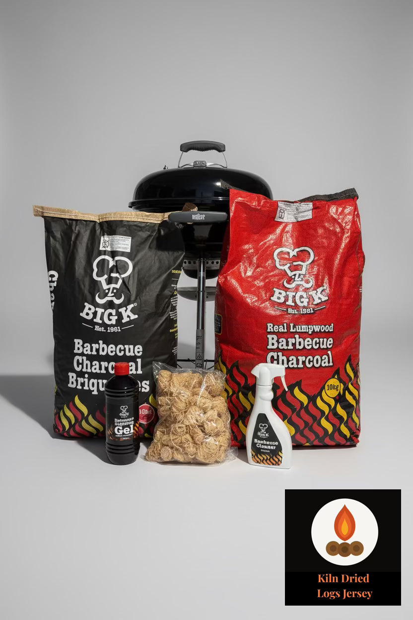 Premium Qualiity BBQ lumpwood briquettes charcoal cleaner gel firelighters delivered across Jersey