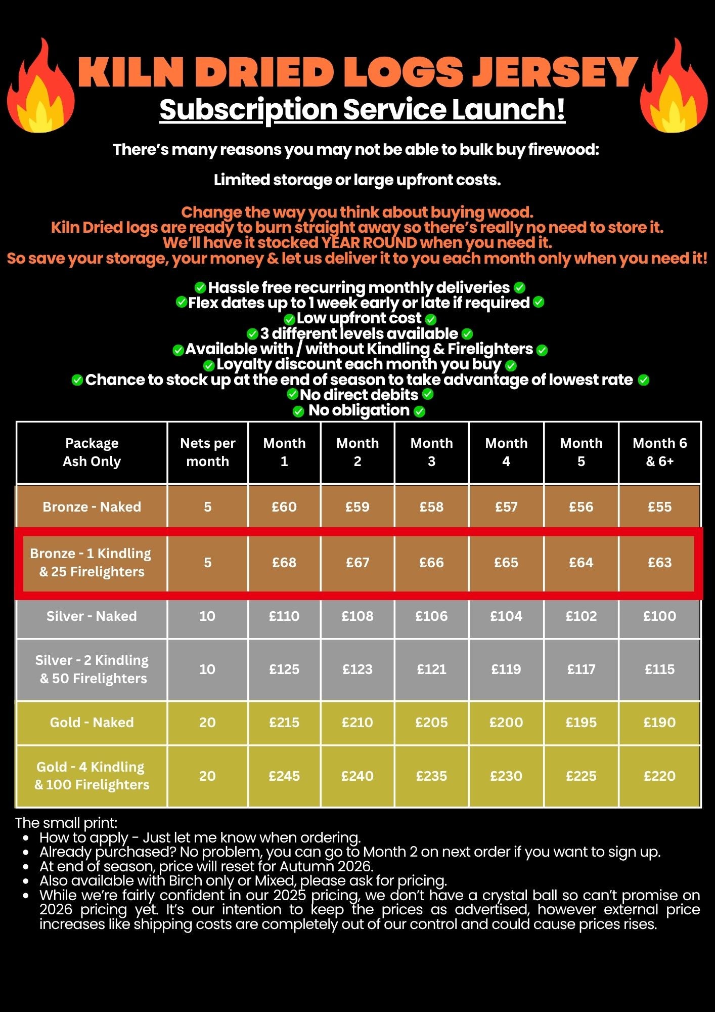 Bronze subscription Plan - Ash logs with Kindling & Firelighter BUNDLE