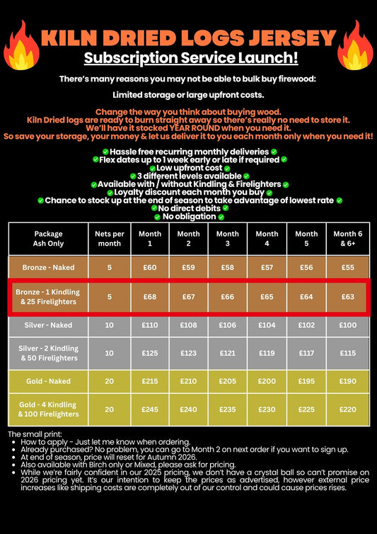 Bronze subscription Plan - Ash logs with Kindling & Firelighter BUNDLE