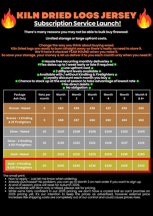Gold subscription Plan - Ash Logs & Kindling & Firelighter BUNDLE