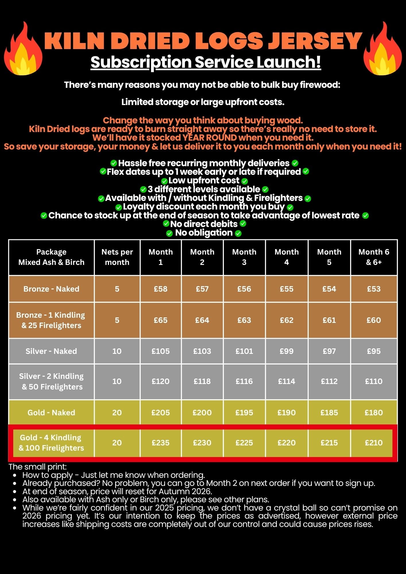 Gold subscription Plan - Mixed logs & Kindling & Firelighter BUNDLE