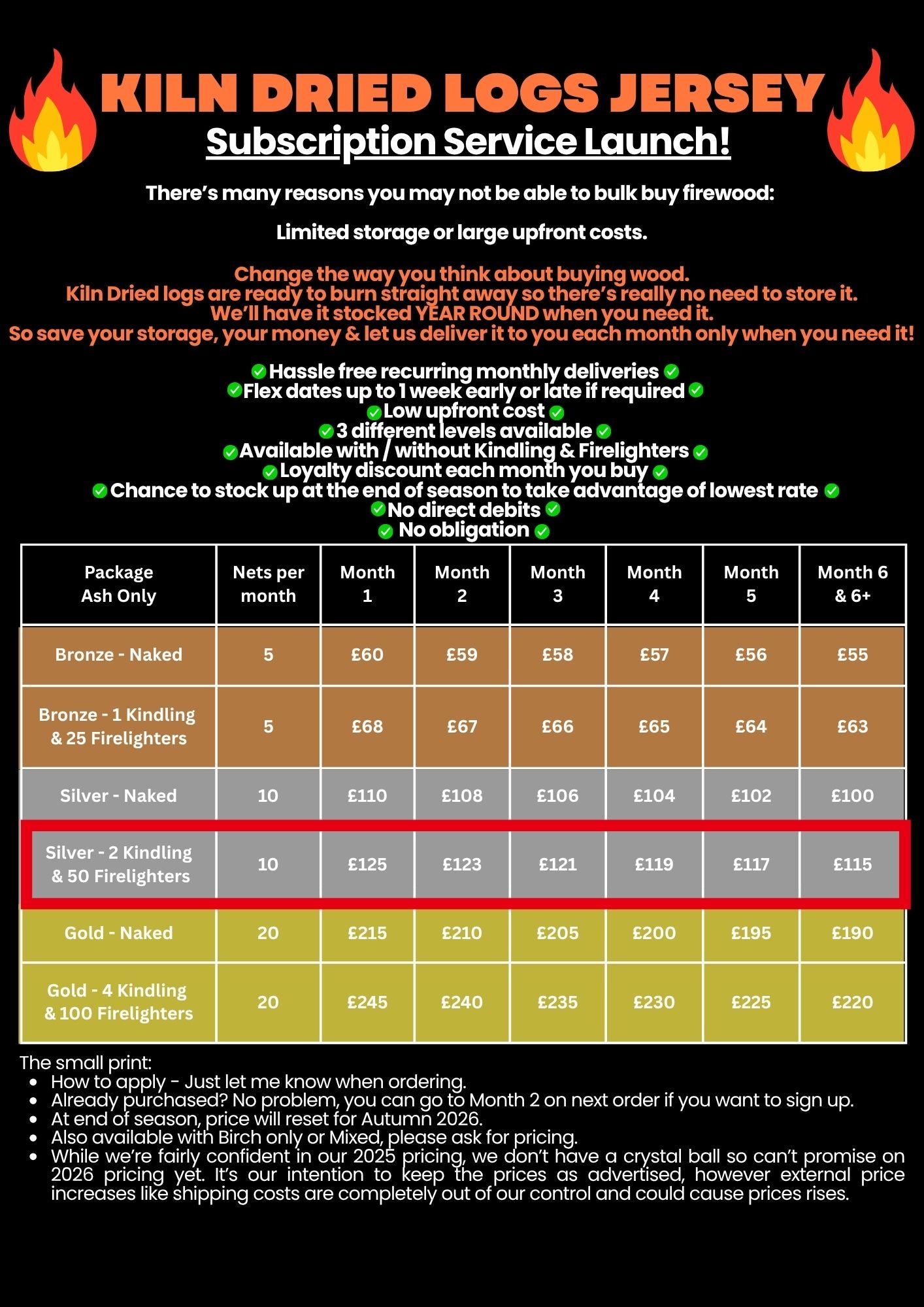 Silver subscription Plan - Ash logs & Kindling & Firelighter BUNDLE