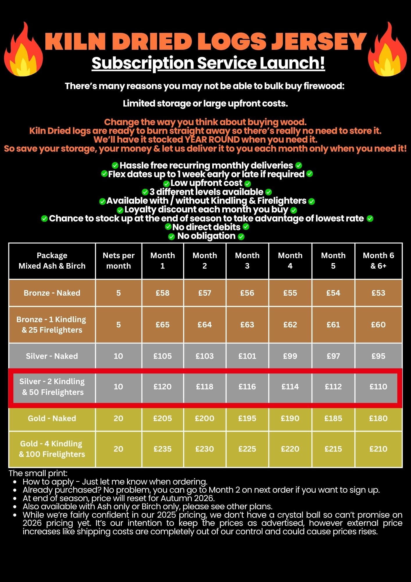 Silver subscription Plan - Mixed logs & Kindling & Firelighter BUNDLE